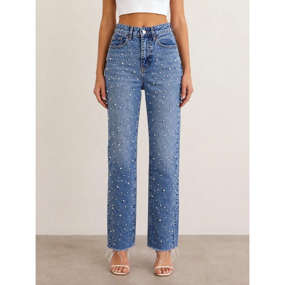 ZARA Z1975 Pearl Embellished Straight Leg Jeans – Women's Size 2
